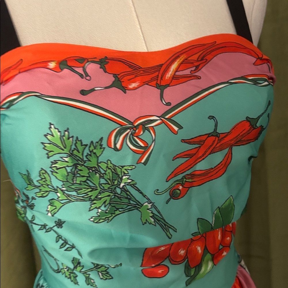 Dolce & Gabbana Turquoise Floral Print Maxi dress with Orange & Pink Accents - Picture 6 of 15